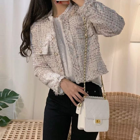 HELLO Single Breasted Tweed Jacket